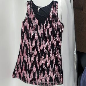 Wet Seal Women's Black Racer Back Pink Sequin Tank Top Size L